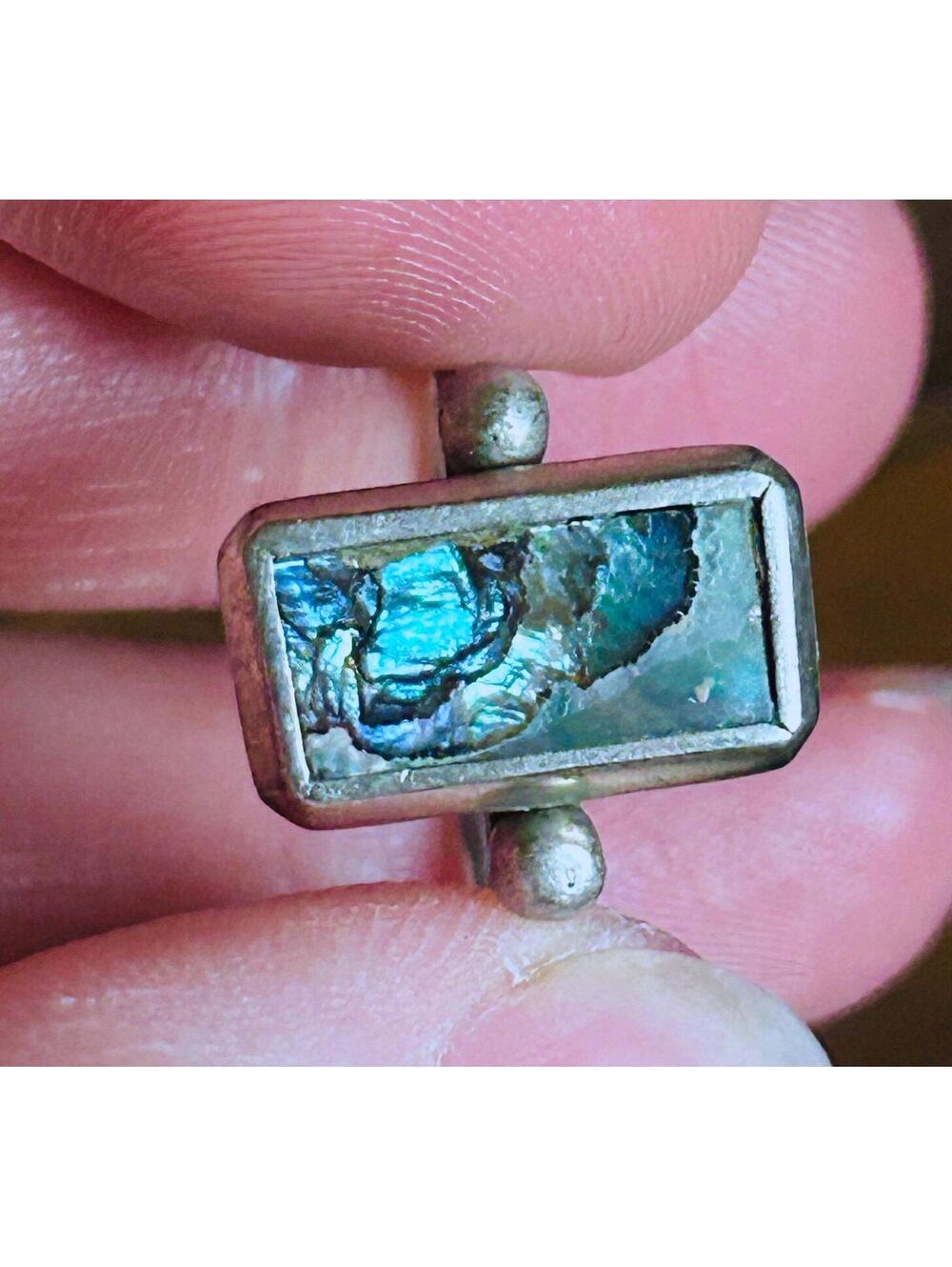 Vintage Abalone Shell Ring Rectangular Inlay Silver Tone Size 6.5 - Picture 3 of 5